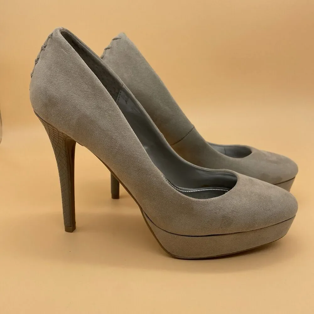Jennifer Lopez Lucille Platform Pumps Women's 7.5M Grey Faux Suede Stiletto Heel